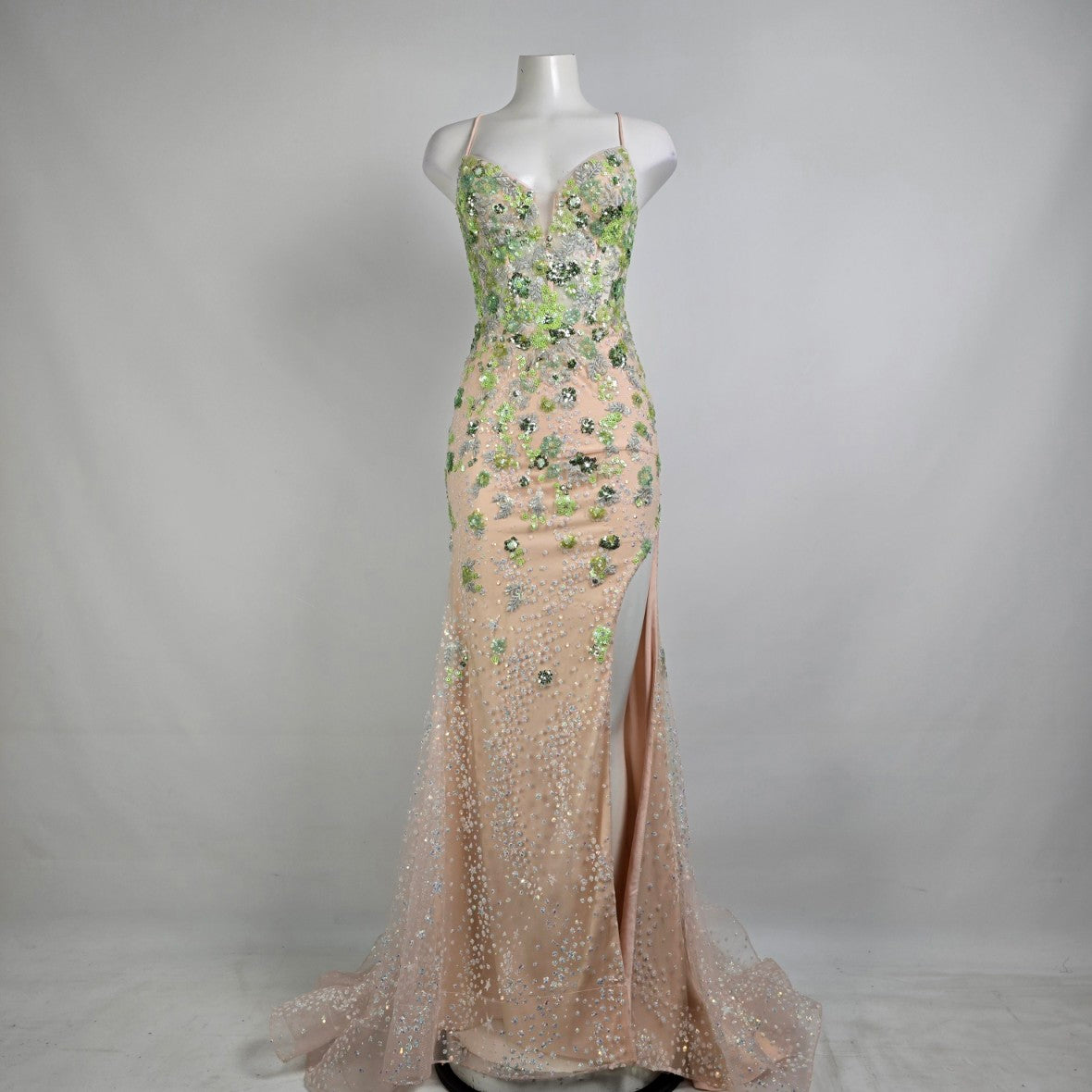 Colors Blush Floral Sequined Eventwear Gown Size 4 Style 3447