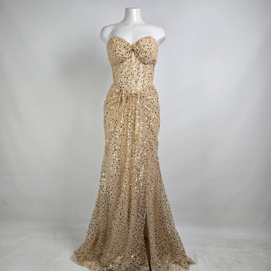 Morilee Gold Sequins & Pearl Eventwear Gown Size 12 Style 49117