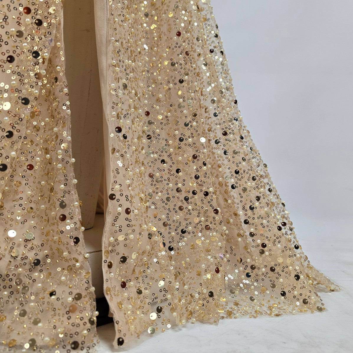 Morilee Gold Sequins & Pearl Eventwear Gown Size 12 Style 49117