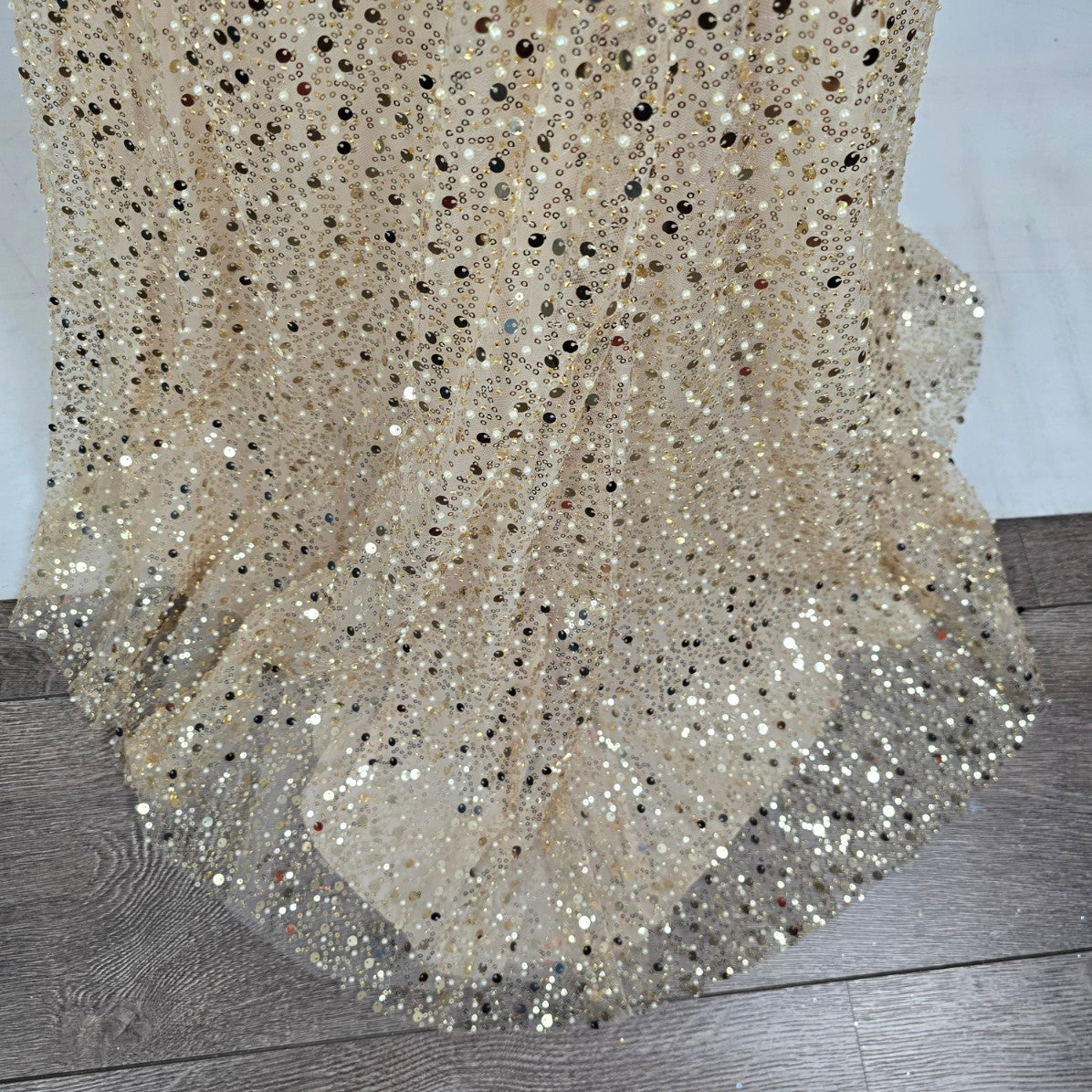 Morilee Gold Sequins & Pearl Eventwear Gown Size 12 Style 49117