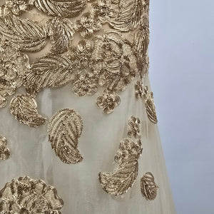 Angela & Alison Gold Embroidered Halter Eventwear Gown Size 12 Style 91084
