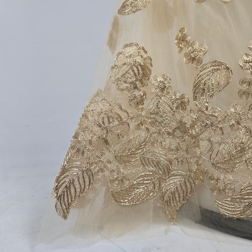 Angela & Alison Gold Embroidered Halter Eventwear Gown Size 12 Style 91084