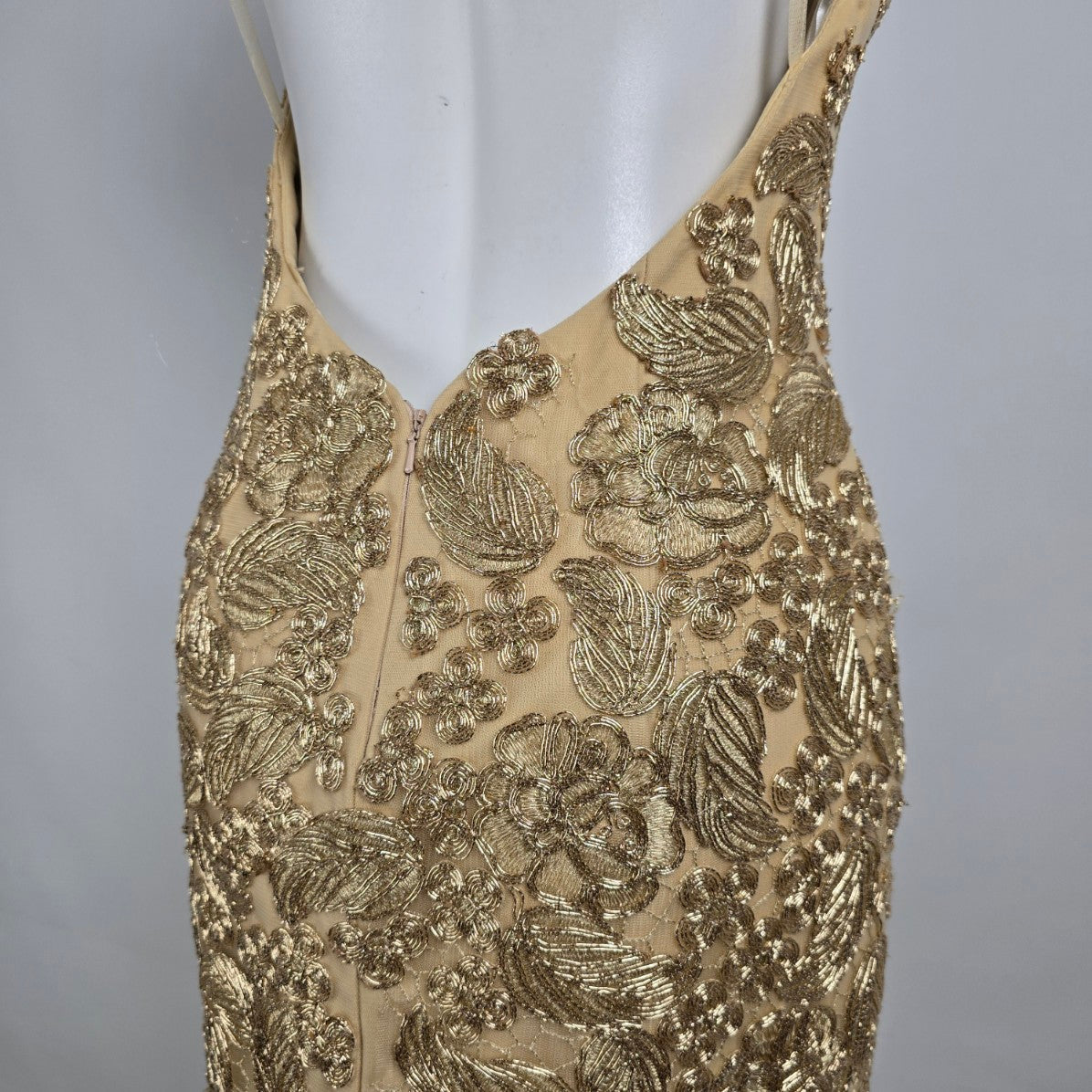 Angela & Alison Gold Embroidered Halter Eventwear Gown Size 12 Style 91084