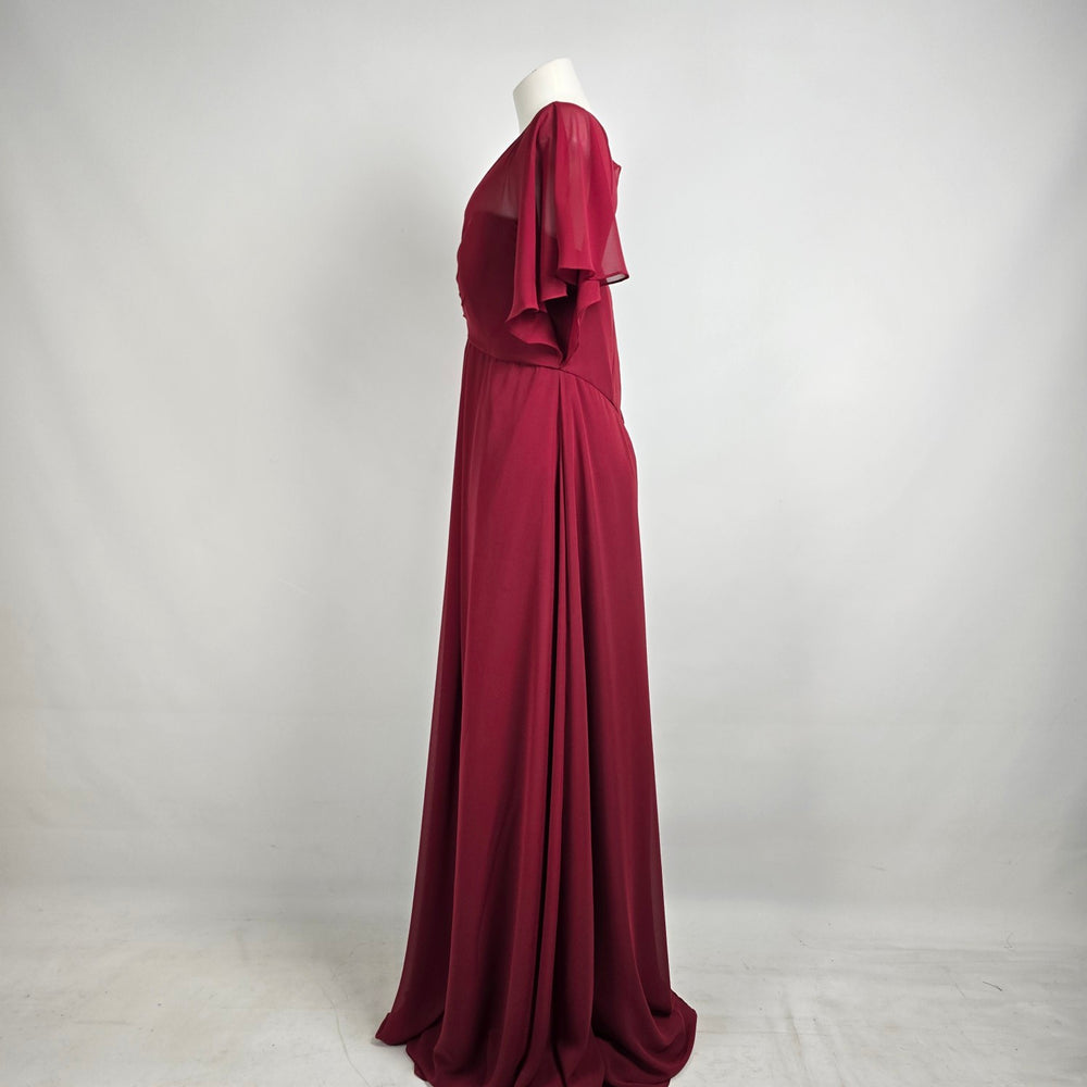Morilee Claret Chiffon Sleeve Bridesmaid Gown Size 14 Style 21594