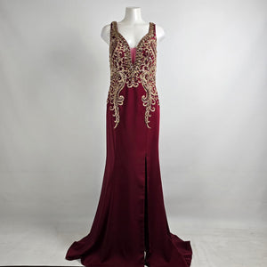 Splash Marsalla & Gold Ebroidered Beaded Eventwear Gown Size 14