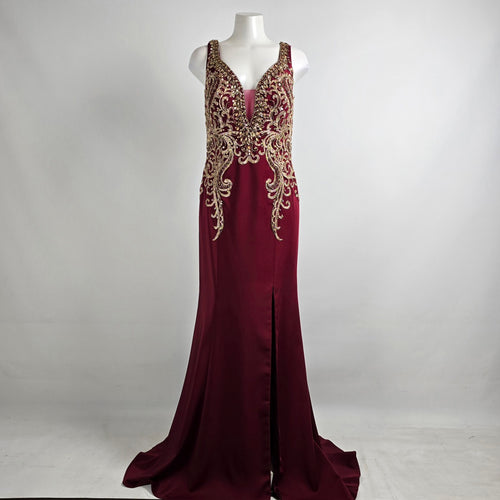 Splash Marsalla & Gold Ebroidered Beaded Eventwear Gown Size 14