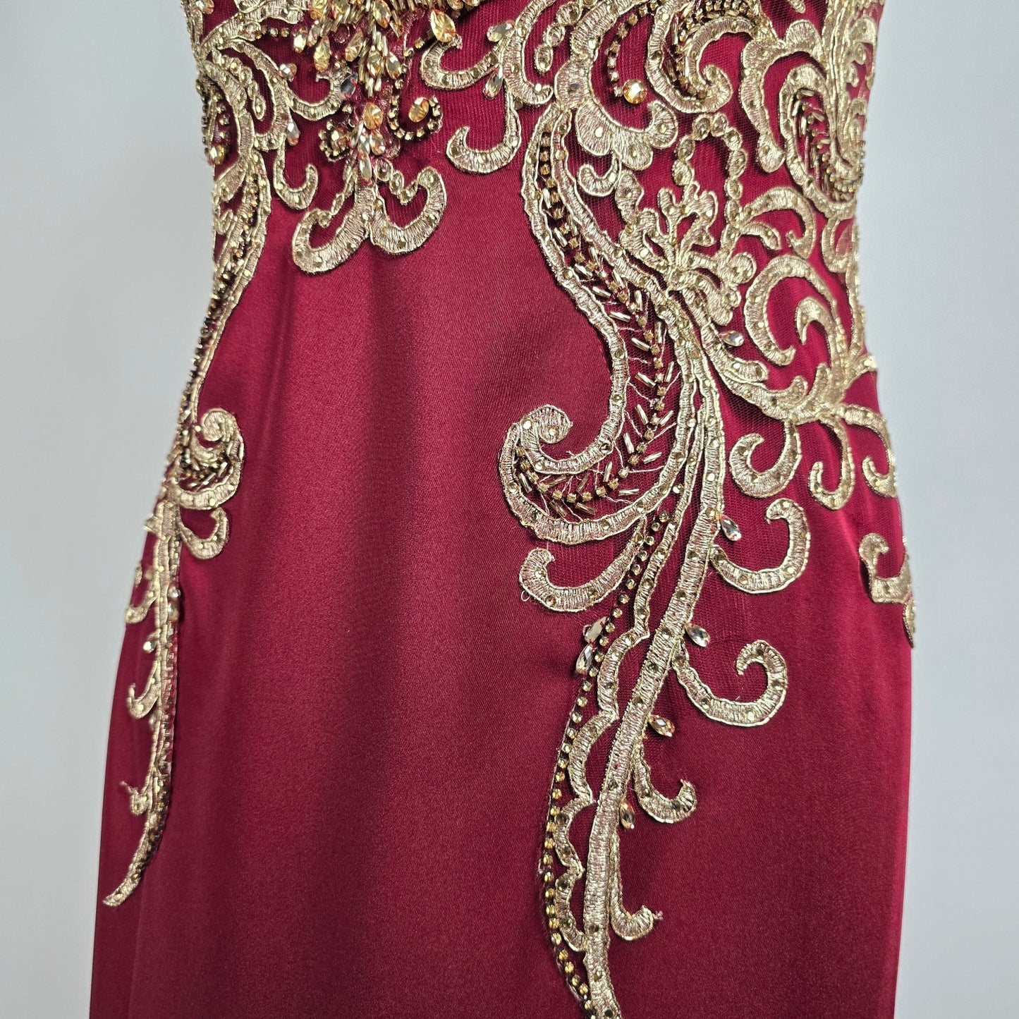 Splash Marsalla & Gold Ebroidered Beaded Eventwear Gown Size 14