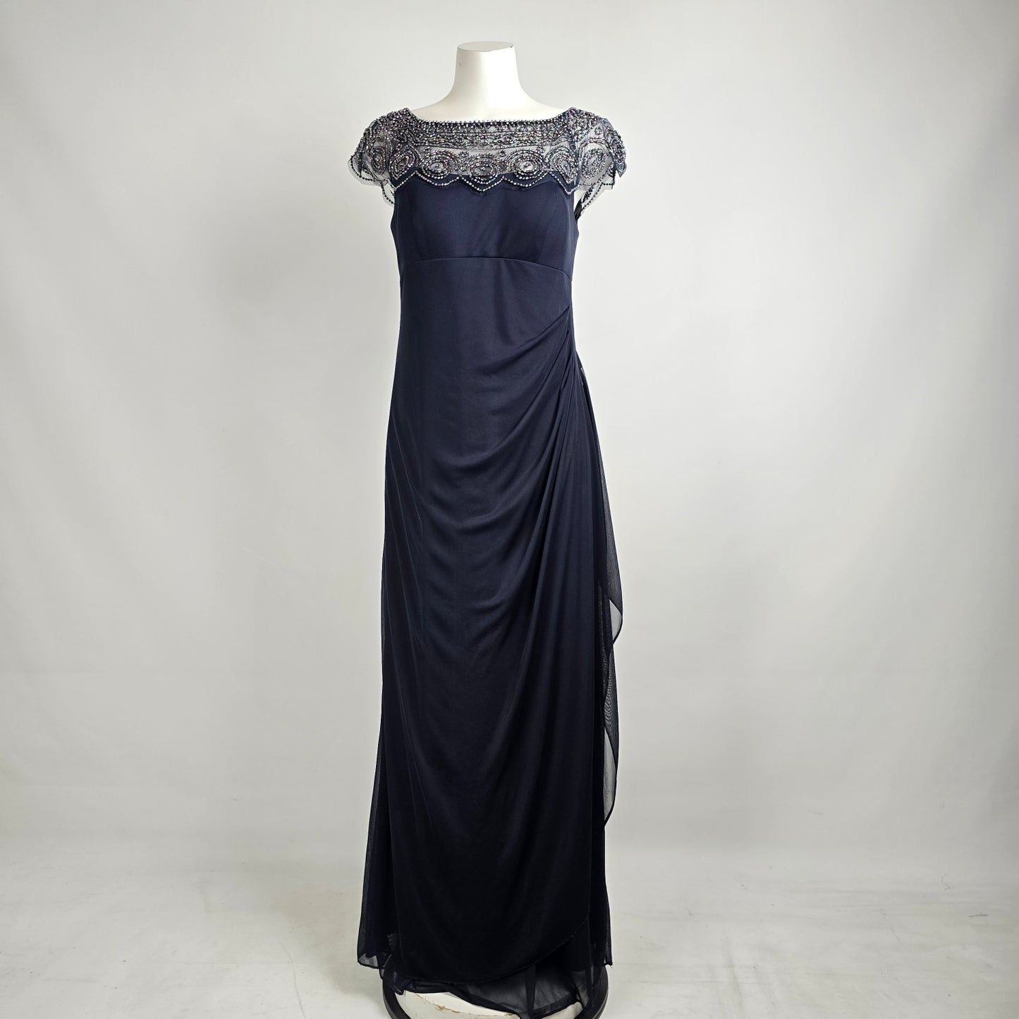 Xscape Navy Blue Beaded Neckline Event Gown Size 14