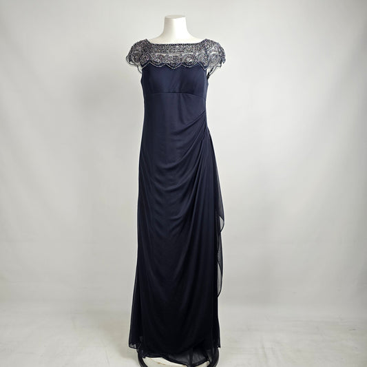 Xscape Navy Blue Beaded Neckline Event Gown Size 14