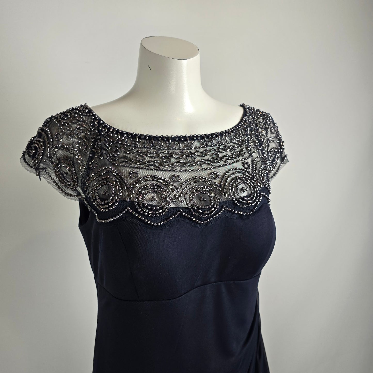 Xscape Navy Blue Beaded Neckline Event Gown Size 14