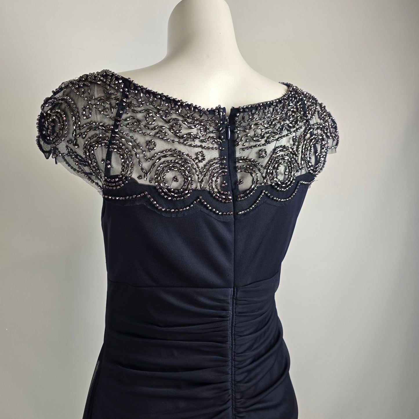 Xscape Navy Blue Beaded Neckline Event Gown Size 14