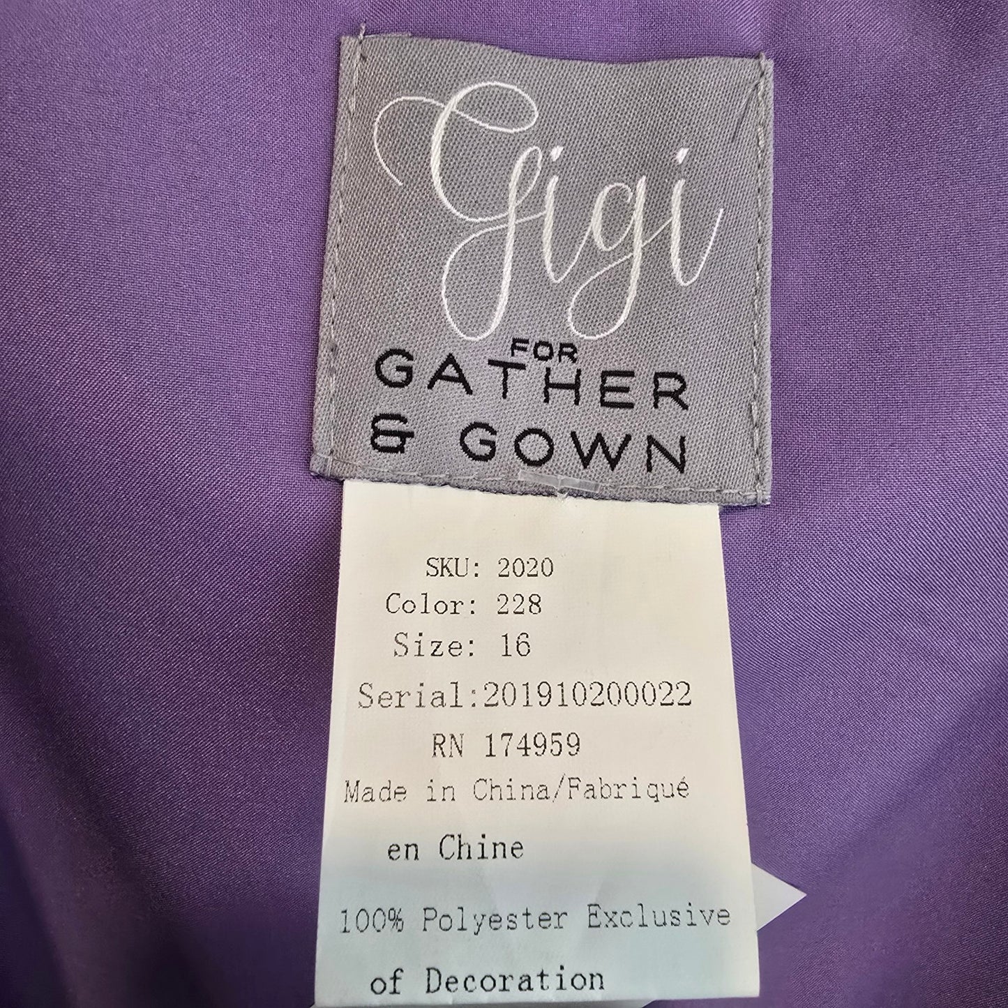 Gigi Gather & Gown Purple Drop Shoulder Bridesmaid Gown Size 16