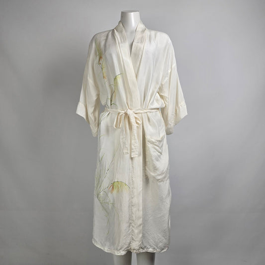 Vintage White Silk Hand Painted Robe Size L