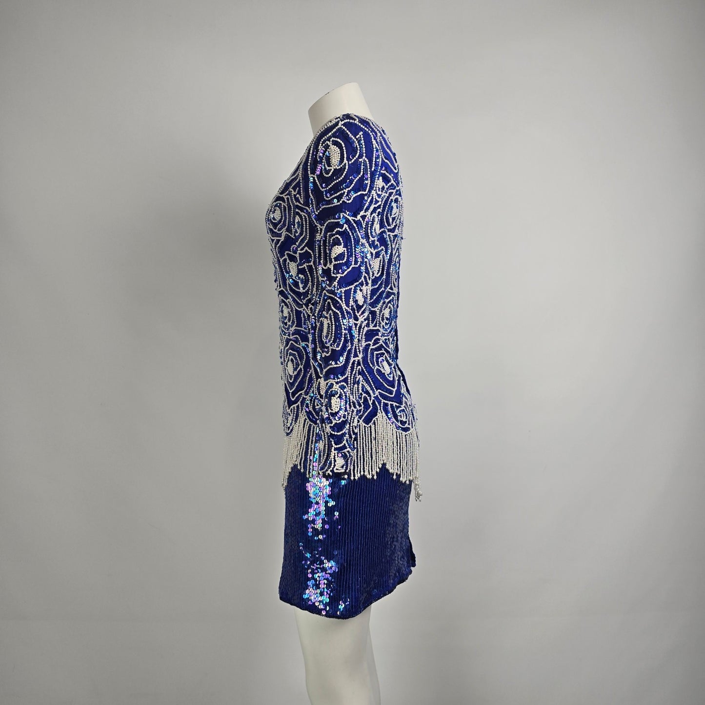 Vintage Scarlet Rage Blue Silk Beaded Mini Dress Size S/M