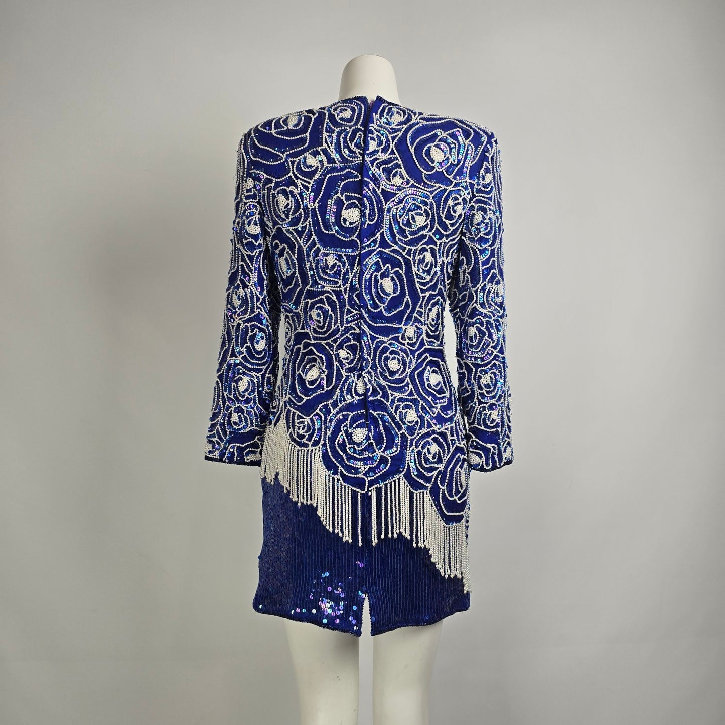 Vintage Scarlet Rage Blue Silk Beaded Mini Dress Size S/M