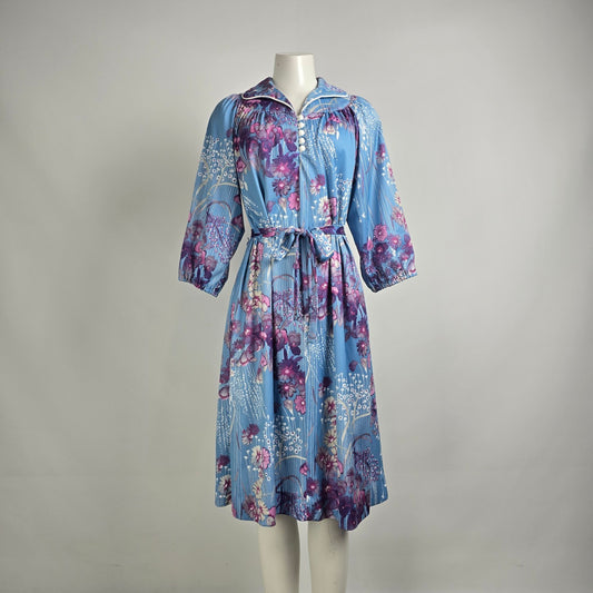Vintage Bala Ban Blue Floral Dress Size 16