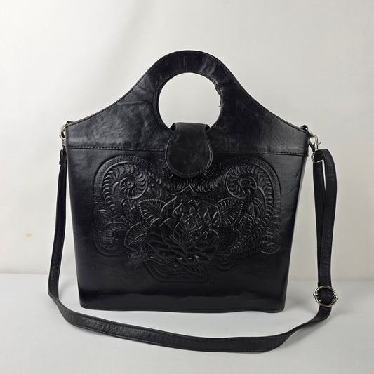 Vintage Made In Mexico Black Embossed Leather Purse