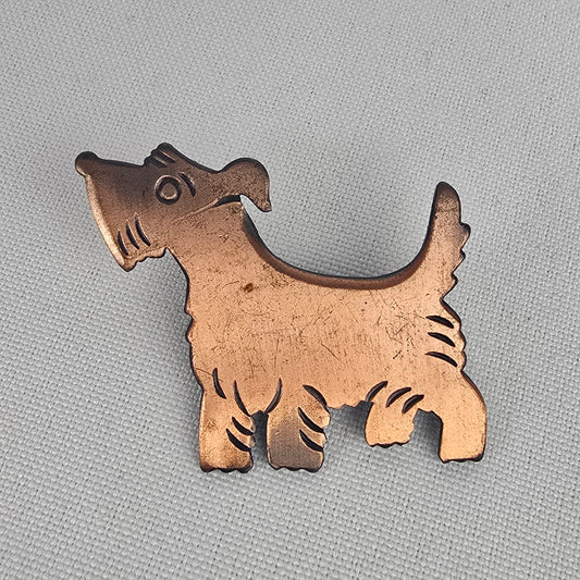 Vintage Copper Scotty Dog Brooch