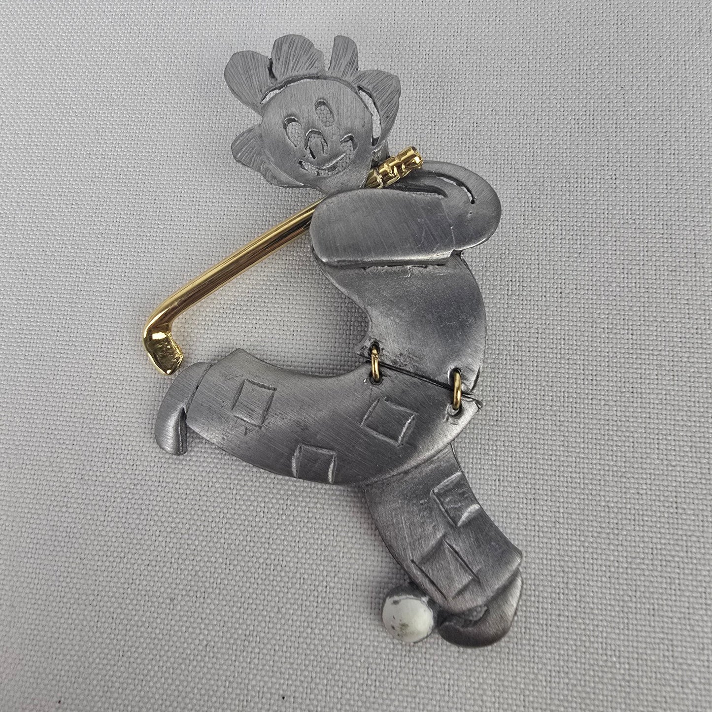 Vintage Silver Articulated Golf Brooch