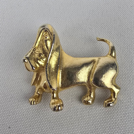 Vintage Gold Tone Basset Hound Dog Brooch