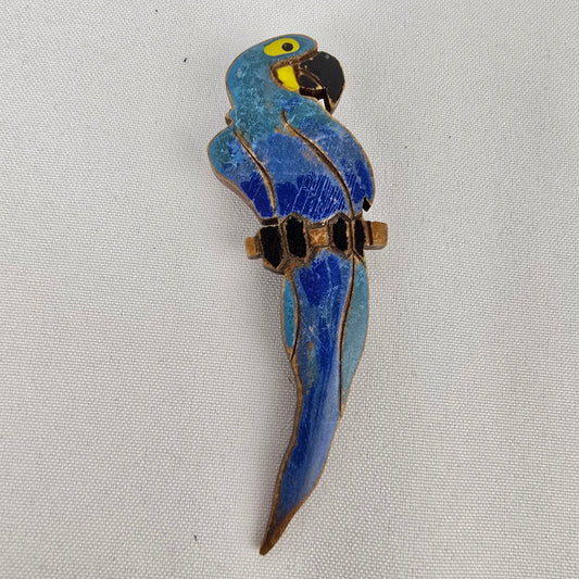 Vintage Handmade Wood Painted Parrot Brooch