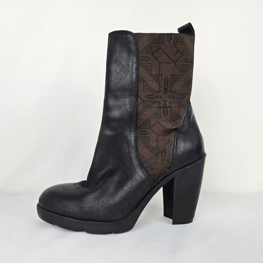 Fly London Black Leather Heeled Ankle Boot Size 8