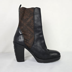 Fly London Black Leather Heeled Ankle Boot Size 8