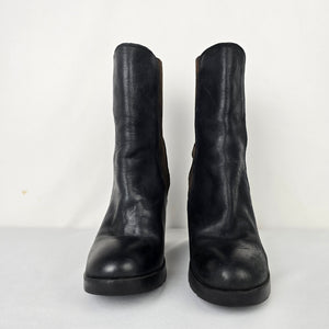 Fly London Black Leather Heeled Ankle Boot Size 8