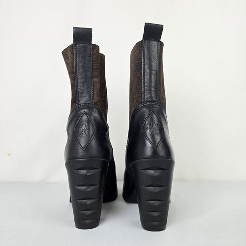 Fly London Black Leather Heeled Ankle Boot Size 8