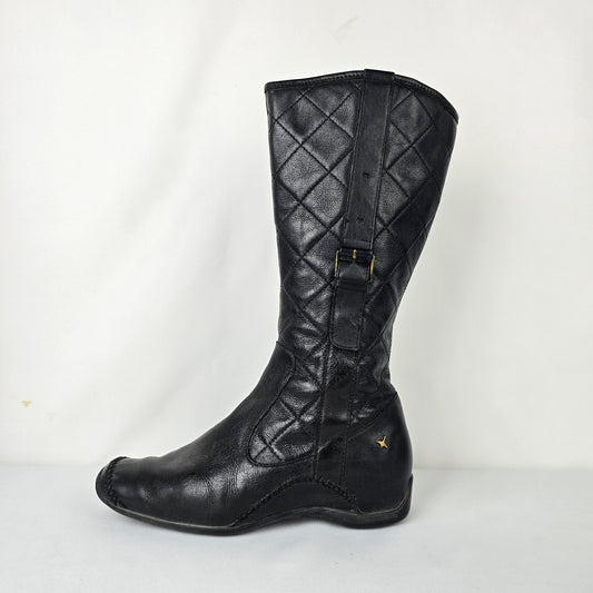 Pikolinos Black Leather Quilted Mid Calf Boots Size 9