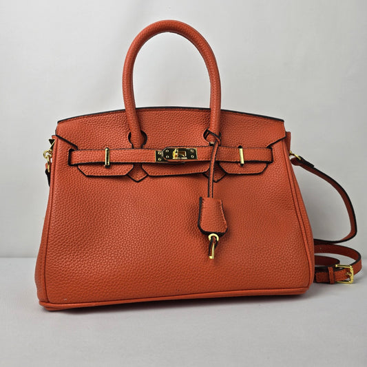 Designer Inspired Orange Top Handle Purse