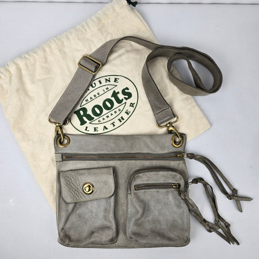 Roots Grey Leather Crossbody Purse