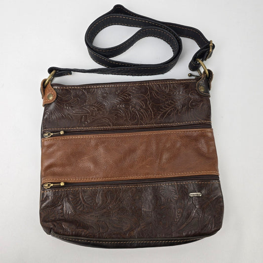 Argentina Brown Embossed Leather Crossbody Purse