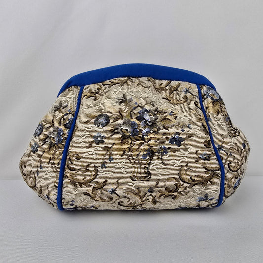 Vintage Tapestry Blue Floral Clutch Purse