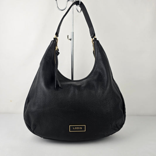 Lodis Black Leather Hobo Shoulder Bag Purse