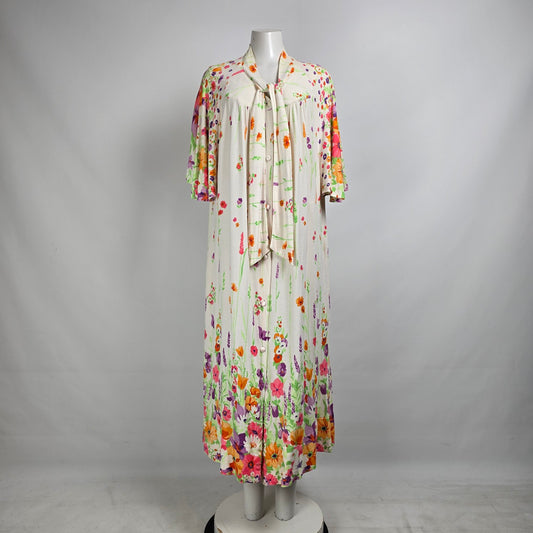 Vintage Pennington's Floral Print Button Up House Dress Night Gown Size XL