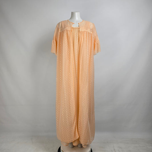 Vintage Peach Lingerie Night Gown & Dressing Jacket Size L/XL