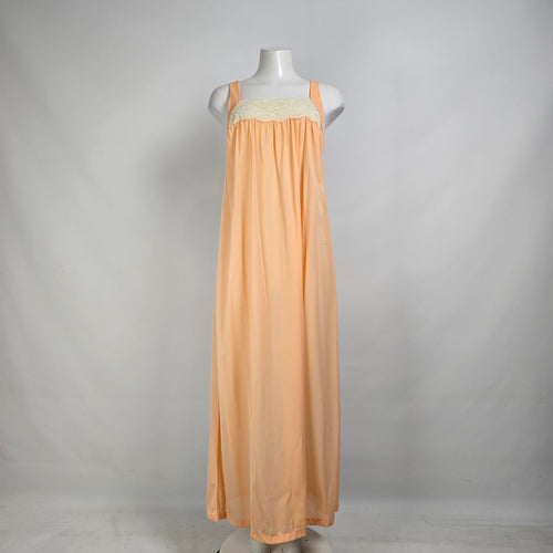 Vintage Peach Lace Trim Lingerie Long Dress Size S
