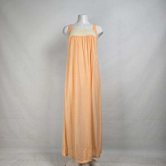 Vintage Peach Lace Trim Lingerie Long Dress Size S