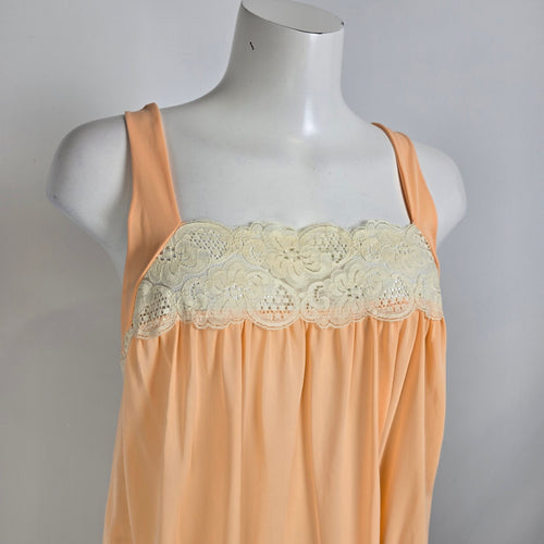 Vintage Peach Lace Trim Lingerie Long Dress Size S