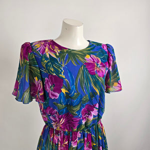 Vintage Orite Blue Floral Fit & Flare Dress Size 9/10