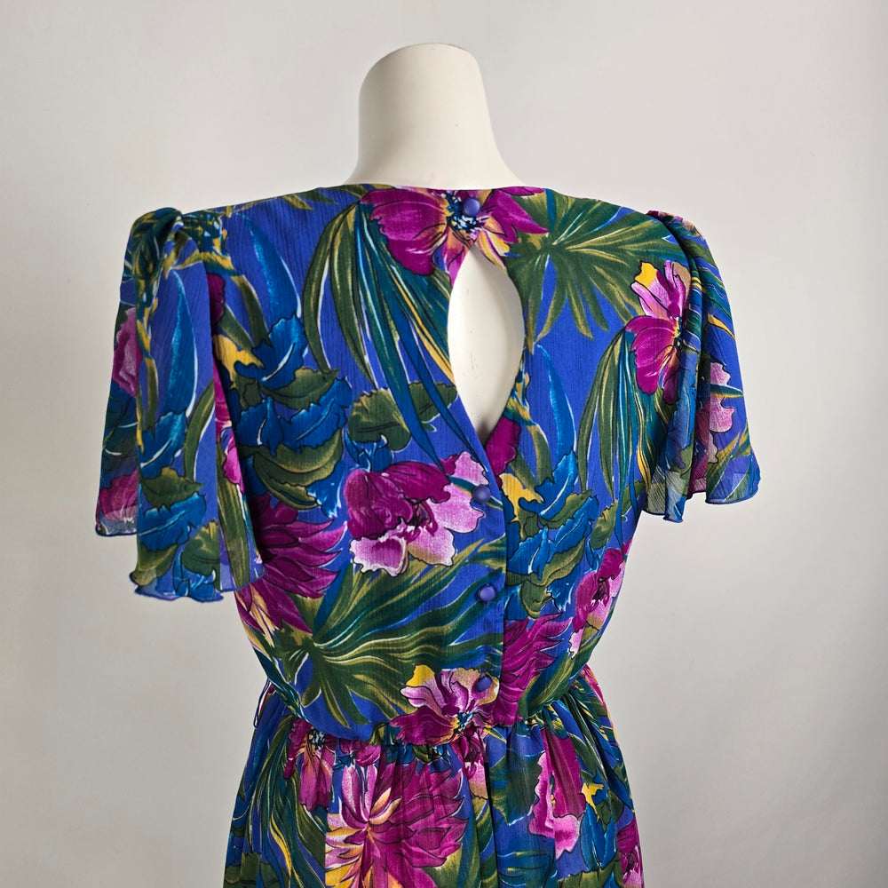 Vintage Orite Blue Floral Fit & Flare Dress Size 9/10