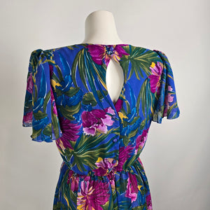 Vintage Orite Blue Floral Fit & Flare Dress Size 9/10