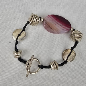 Natural Stone Silver Beaded Toggle Bracelet