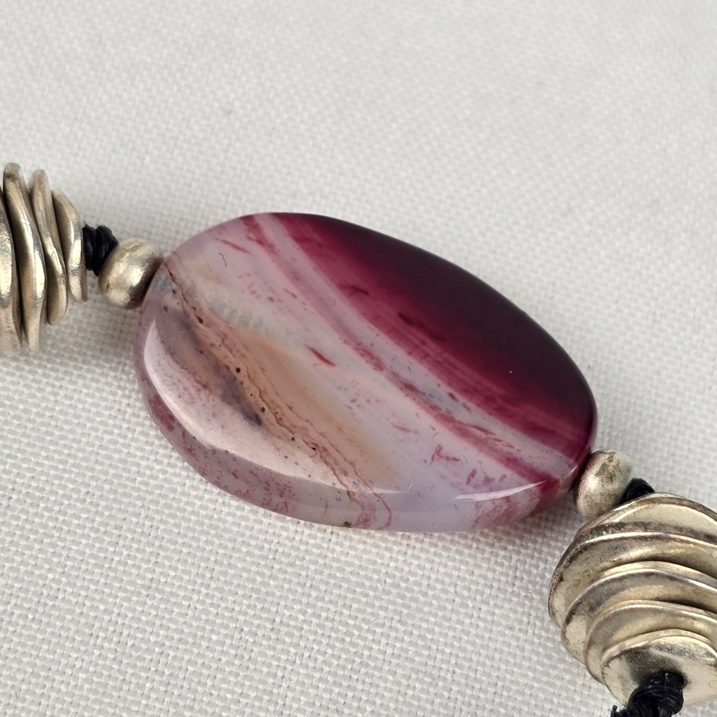 Natural Stone Silver Beaded Toggle Bracelet