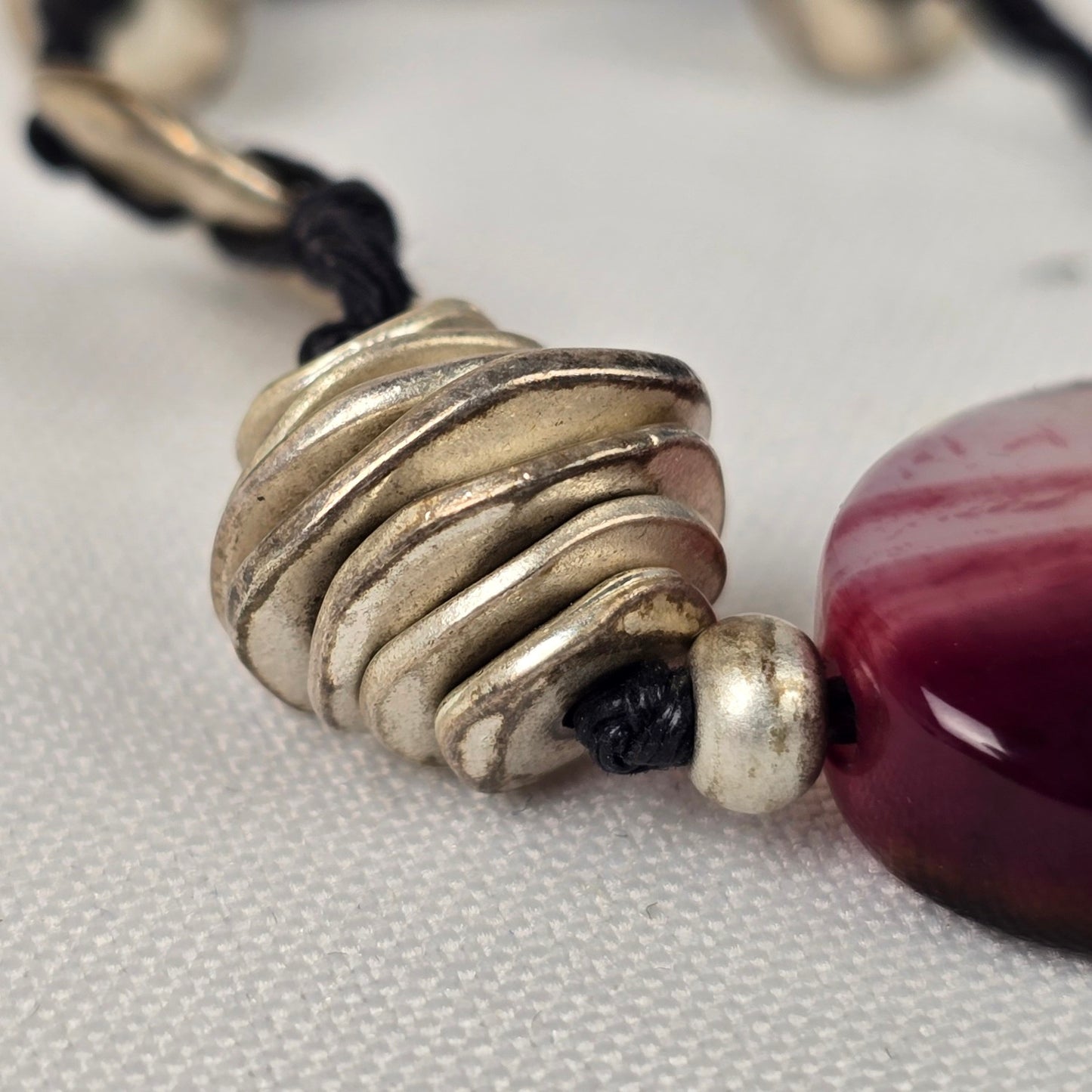 Natural Stone Silver Beaded Toggle Bracelet