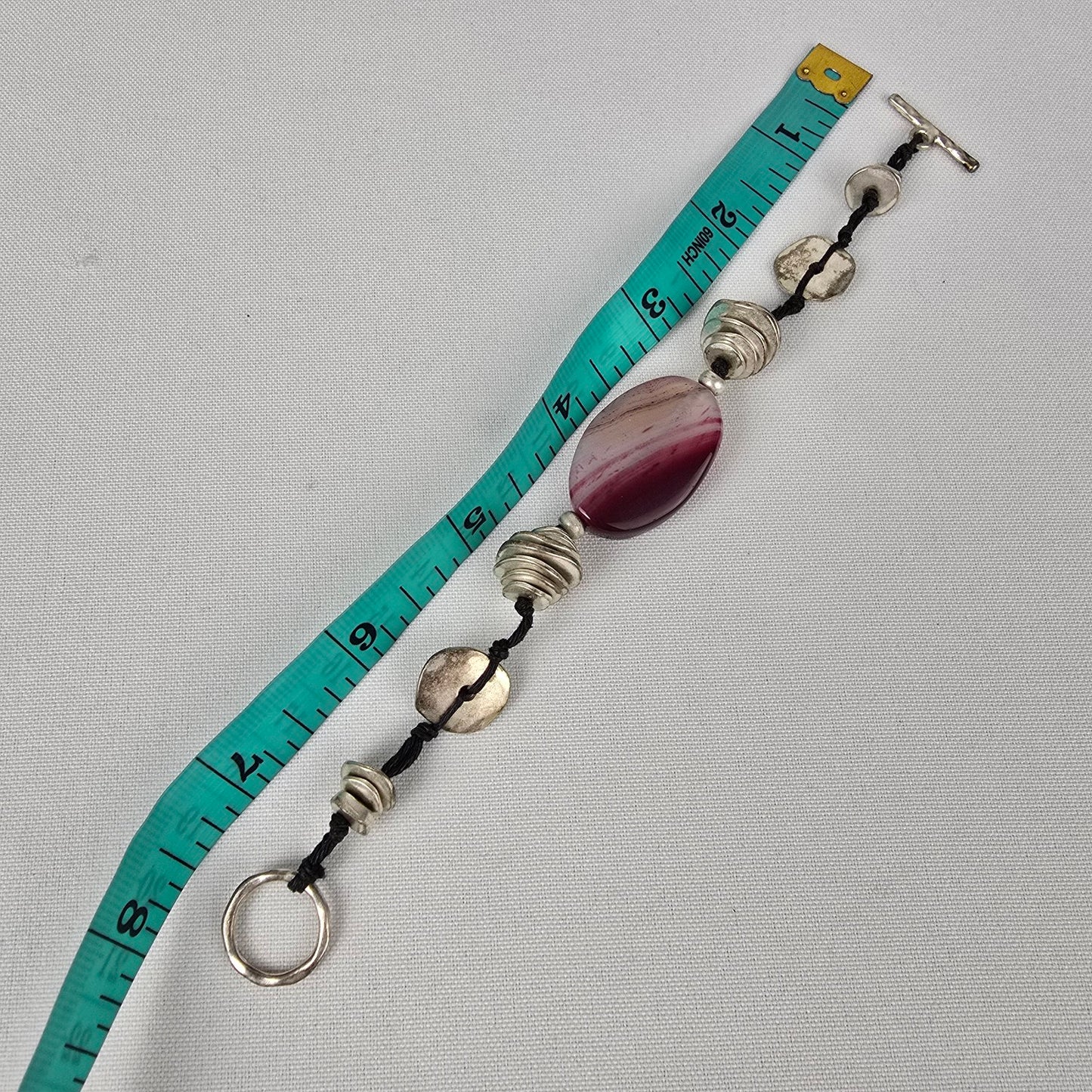 Natural Stone Silver Beaded Toggle Bracelet