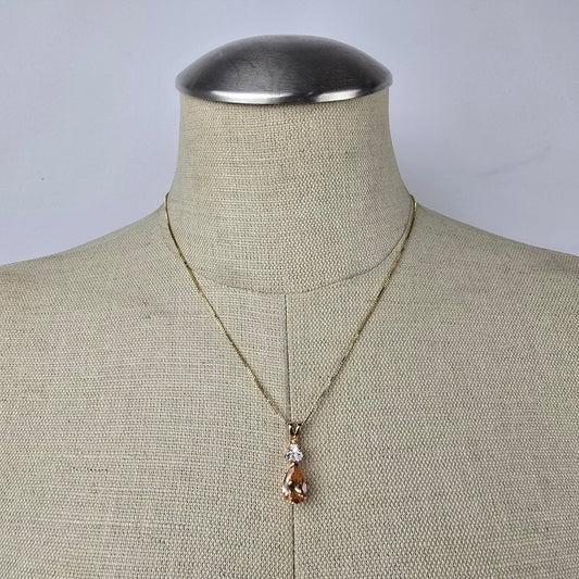 Gold Tone 925 Sterling Crystal Pendant Chain Necklace