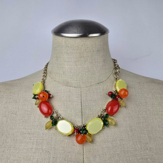 Talbots Orange & Yellow Glass Beaded Statement Necklace