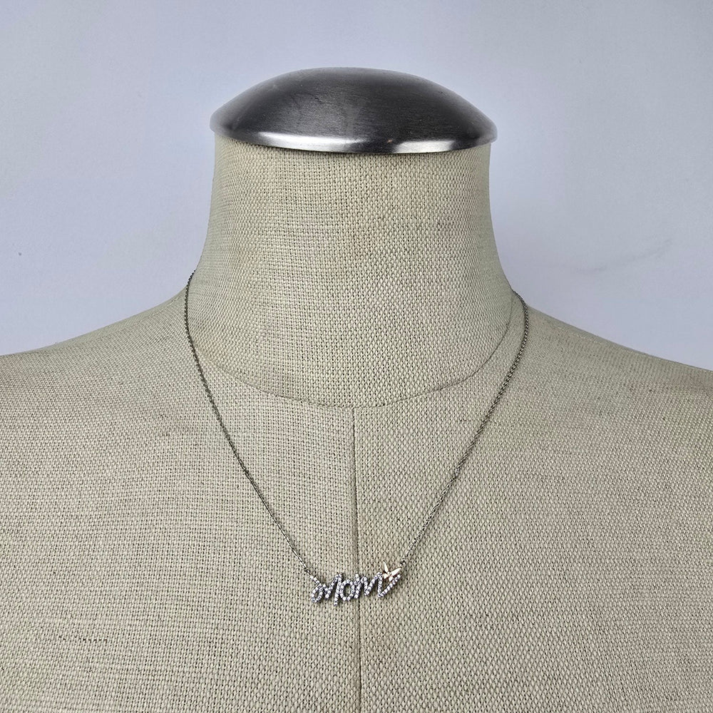 Mom Crystal Pendant Silver Necklace